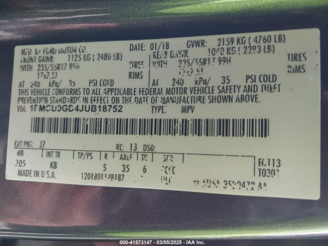 2018 FORD ESCAPE 1FMCU9GD4JUB18752 Photo 8
