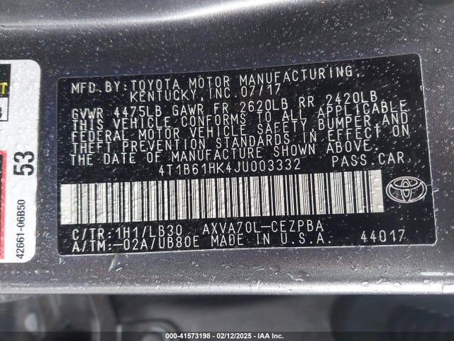 4T1B61HK4JU003332 Toyota CAMRY XSE