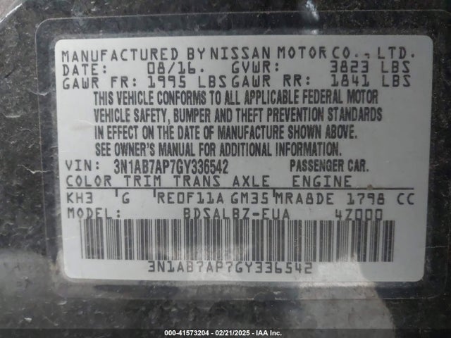 3N1AB7AP7GY336542 Nissan SENTRA S