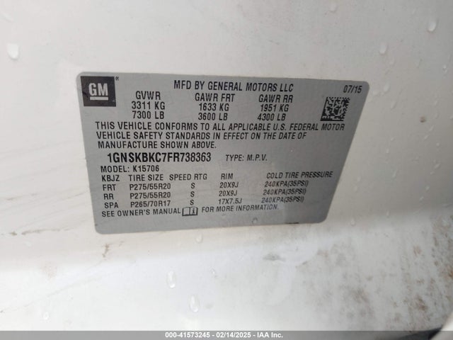 1GNSKBKC7FR738363 Chevrolet Tahoe Lt
