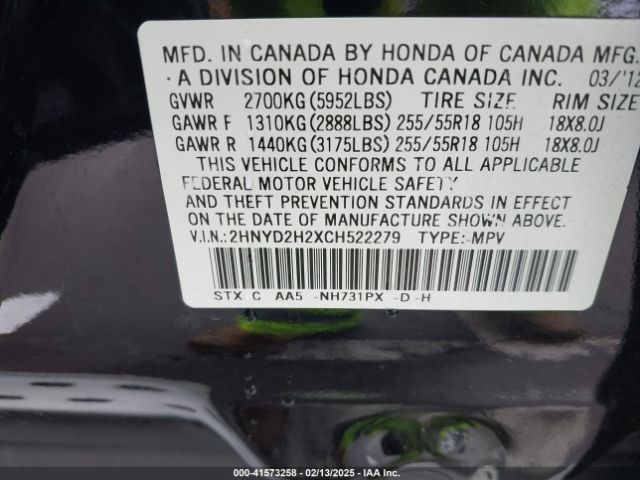 2012 ACURA MDX 2HNYD2H2XCH522279 Photo 8