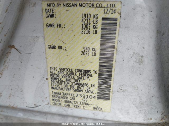 1N4AL3AP2FC239104 Nissan Altima 2.5 Sl