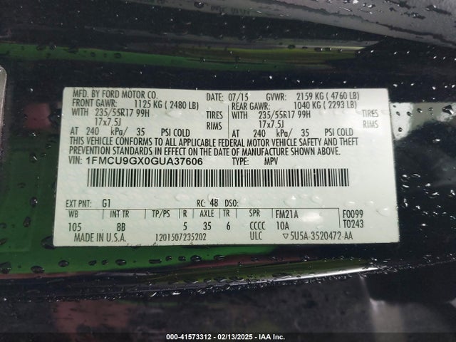 1FMCU9GX0GUA37606 Ford ESCAPE SE
