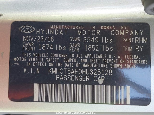 Hyundai ACCENT SE 2017 KMHCT5AE0HU325128 Image 9