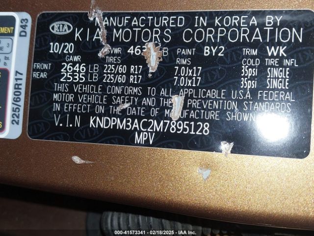 KNDPM3AC2M7895128 KIA Sportage Lx