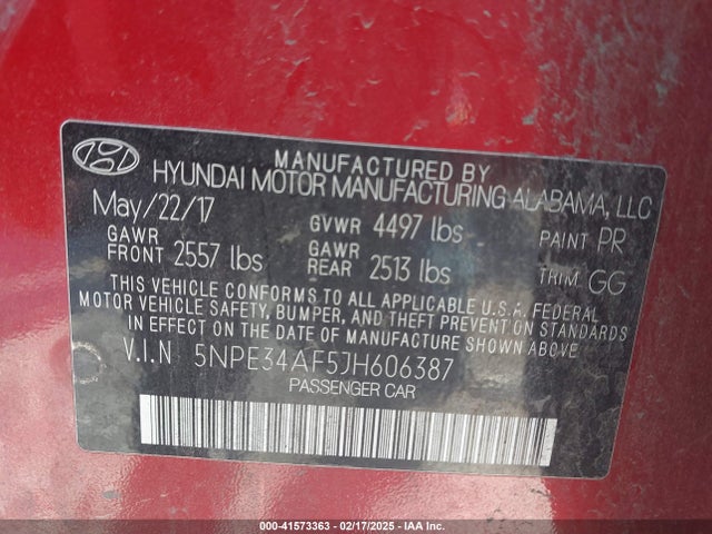 5NPE34AF5JH606387 Hyundai Sonata Limited