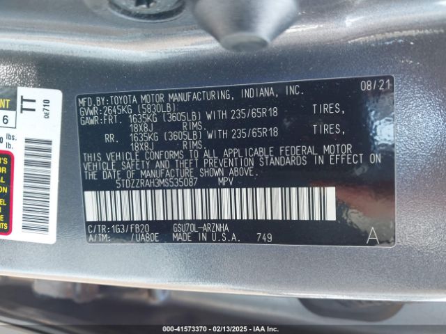 5TDZZRAH3MS535087 Toyota Highlander Le