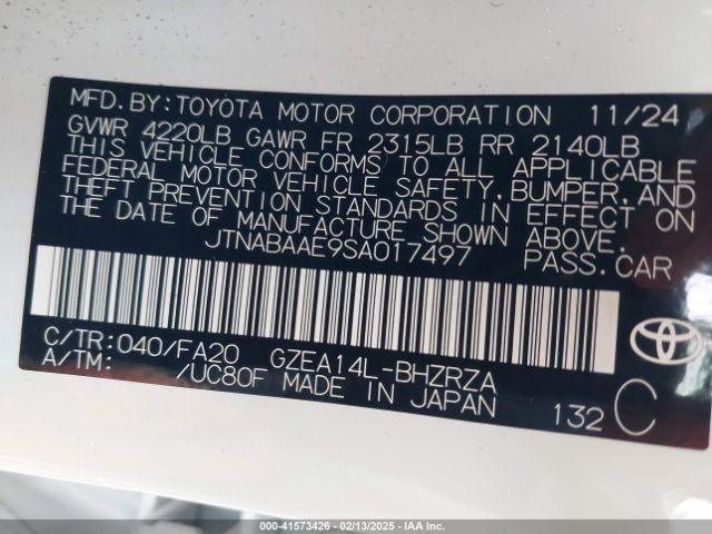 JTNABAAE9SA017497 Toyota Gr Corolla Core