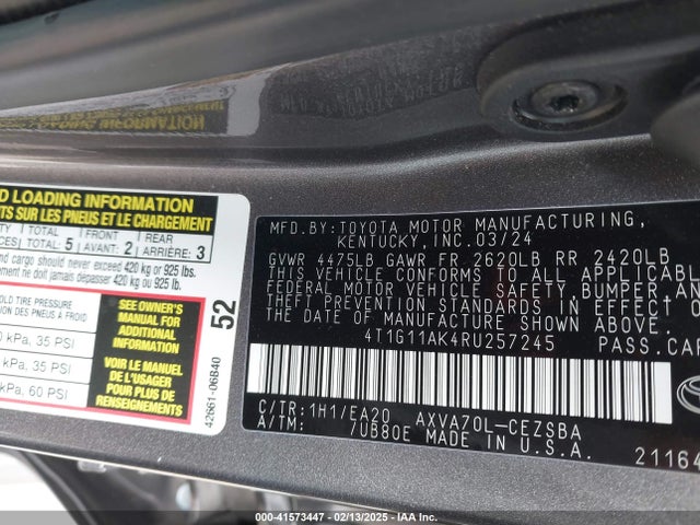 4T1G11AK4RU257245 Toyota CAMRY SE