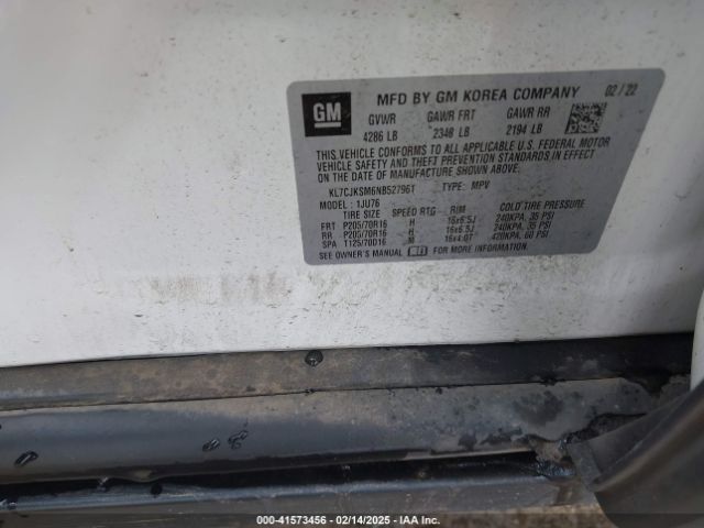 KL7CJKSM6NB527961 Chevrolet Trax Fwd Ls