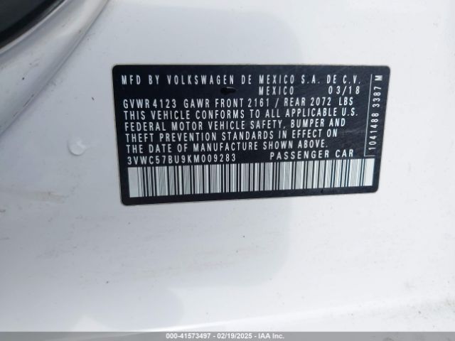 3VWC57BU9KM009283 Volkswagen Jetta 1.4t R-line/1.4t S/1.4t Se