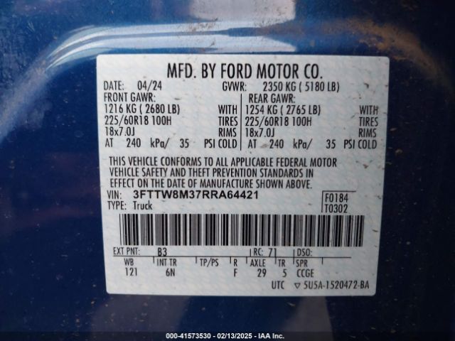3FTTW8M37RRA64421 Ford Maverick Lariat