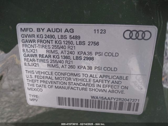 WA15AAFY2R2047371 Audi Q5 Sportback Premium Plus 45 Tfsi S Line Quattro S Tronic