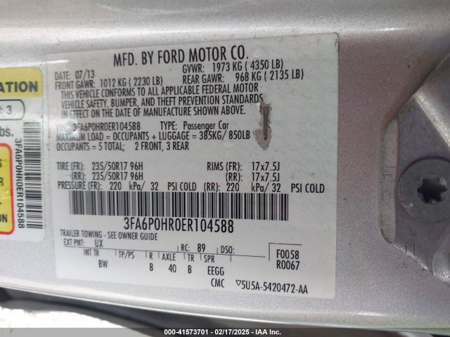 Ford FUSION SE 2014 3FA6P0HR0ER104588 Image 9