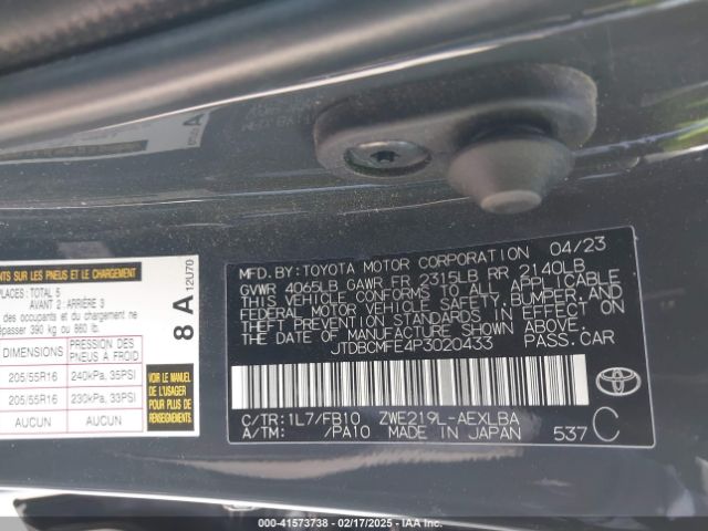JTDBCMFE4P3020433 Toyota Corolla Hybrid Le