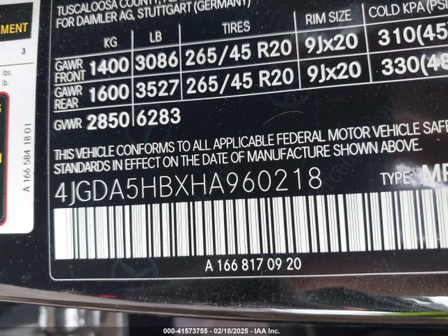 4JGDA5HBXHA960218 Mercedes-Benz Gle 350 4matic
