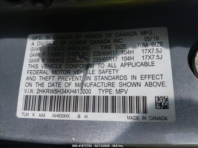 2HKRW5H34KH413000 Honda CR-V LX