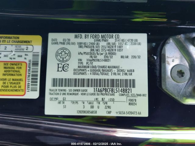 1FA6P8CF8L5148821 Ford Mustang Gt Premium