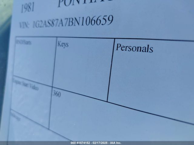 1981 PONTIAC FIREBIRD 1G2AS87A7BN106659 Photo 8