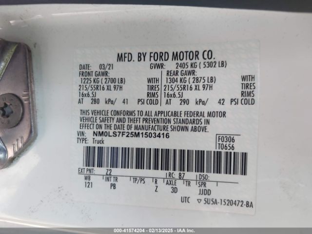 NM0LS7F25M1503416 Ford Transit Connect Xlt Cargo Van