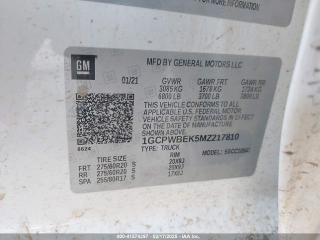 1GCPWBEK5MZ217810 Chevrolet Silverado 1500 2wd  Short Bed Custom