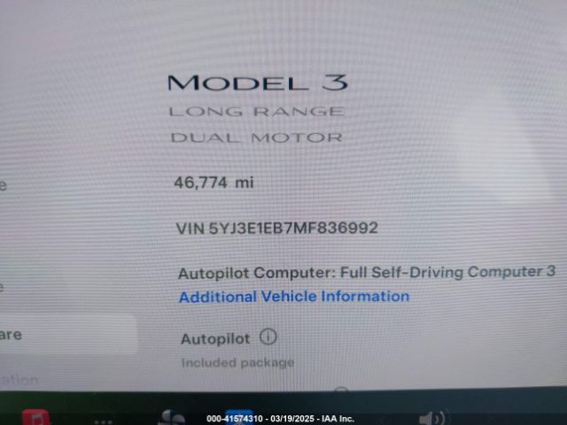 5YJ3E1EB7MF836992 Tesla Model 3 Long Range Dual Motor All-wheel Drive