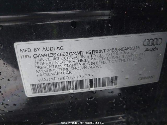 2007 AUDI A4 WAUAF78E07A132737 Photo 8