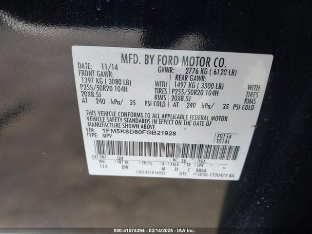 Ford EXPLORER XLT 2015 1FM5K8D80FGB21928 Image 9