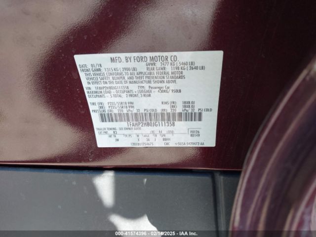 1FAHP2H80JG111358 Ford TAURUS SEL