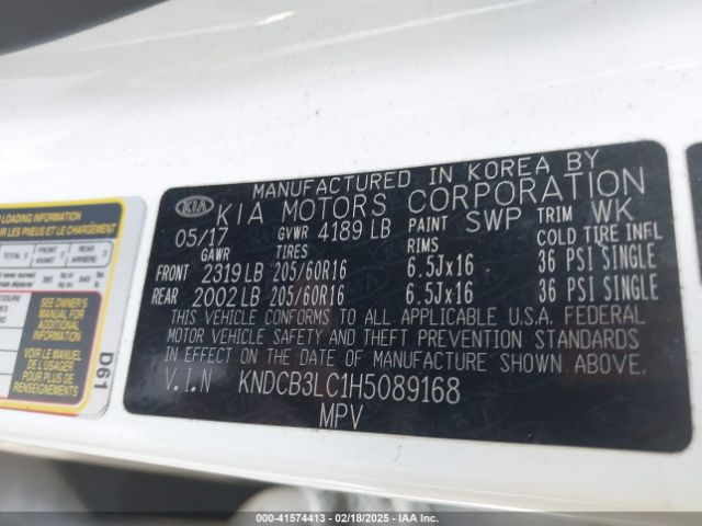 KNDCB3LC1H5089168 KIA NIRO LX