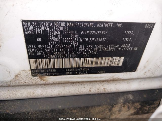 4T3MWRFV8RU133105 Toyota Rav4 Hybrid Le