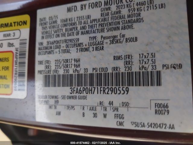 3FA6P0H71FR290559 Ford FUSION SE