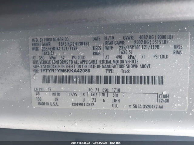 1FTYR1YM6KKA42086 Ford Transit-250
