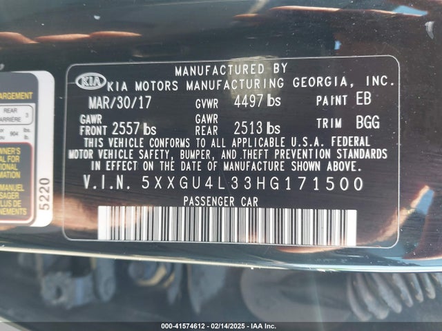 KIA OPTIMA EX 2017 5XXGU4L33HG171500 Image 9