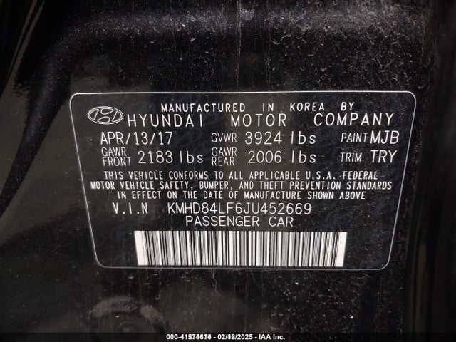 KMHD84LF6JU452669 Hyundai ELANTRA SEL