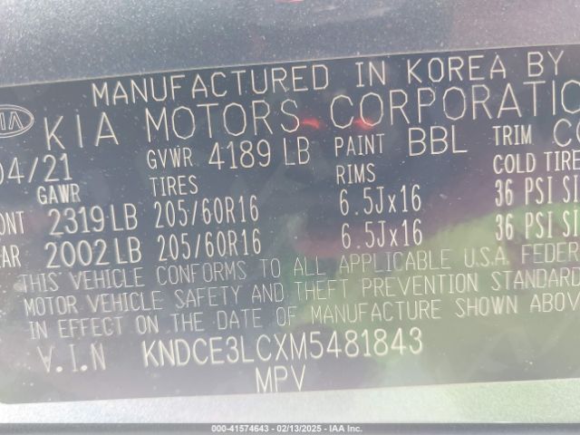 KNDCE3LCXM5481843 KIA Niro Ex Premium