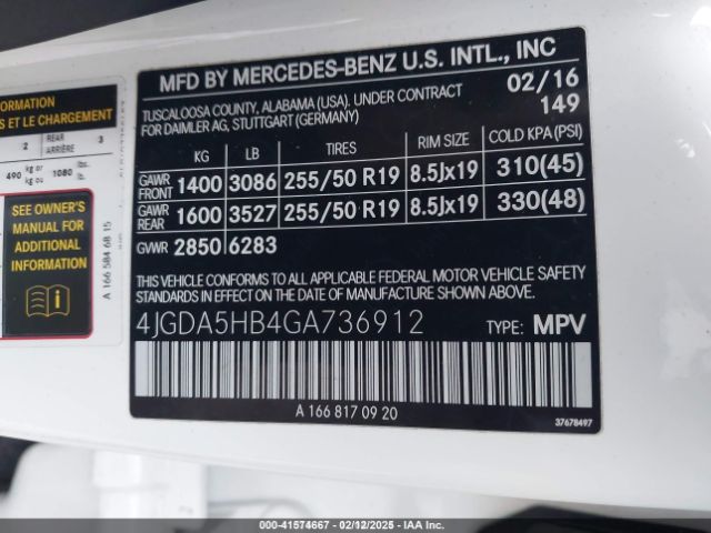 4JGDA5HB4GA736912 Mercedes-Benz Gle 350 4matic