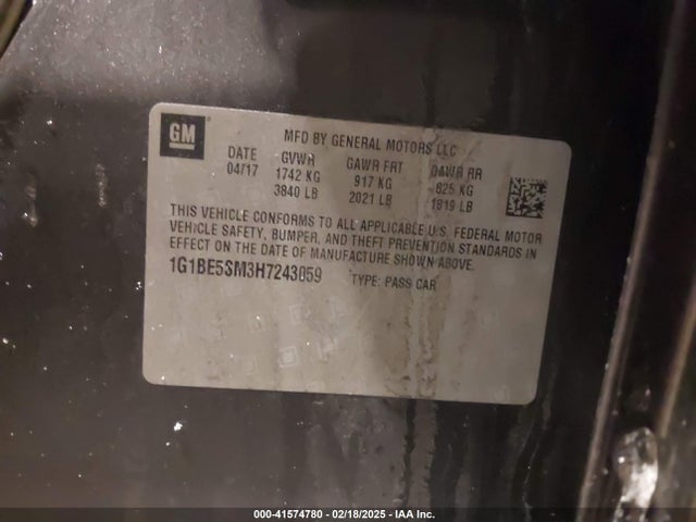 1G1BE5SM3H7243059 Chevrolet Cruze Lt Auto