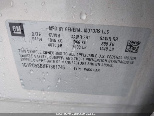 1G1PC5SBXE7361745 Chevrolet Cruze 1lt Auto
