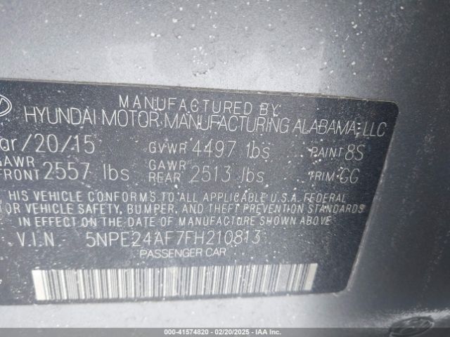 5NPE24AF7FH210813 Hyundai SONATA SE
