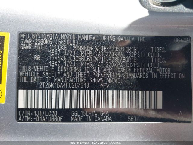 2T2BK1BA4FC267618 Lexus RX 350