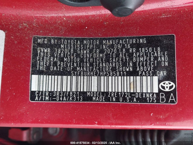 Toyota COROLLA LE 2017 5YFBURHE7HP585811 Image 9