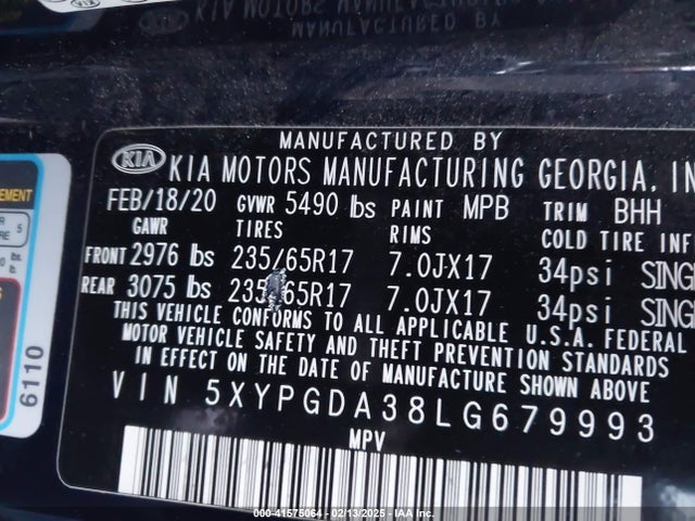 5XYPGDA38LG679993 KIA Sorento 2.4l Lx
