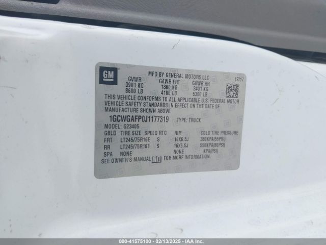 1GCWGAFP0J1177319 Chevrolet Express 2500 Work Van