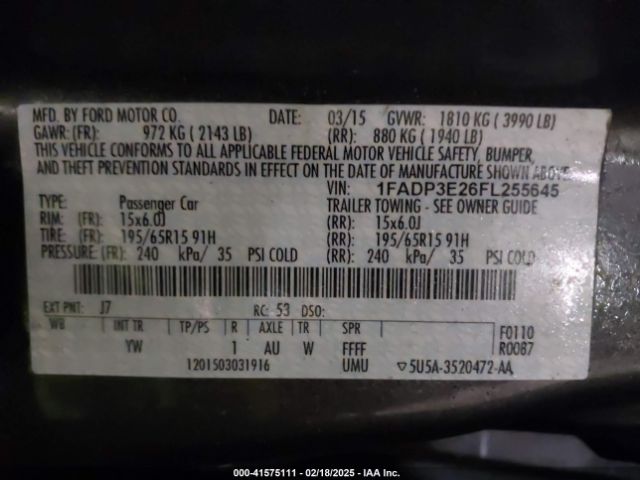 1FADP3E26FL255645 Ford FOCUS S