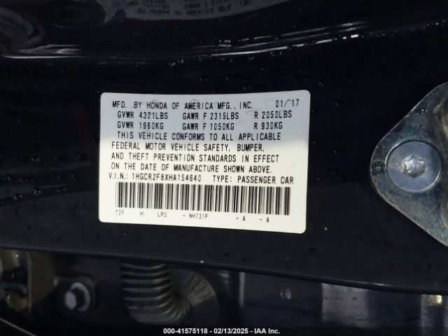 1HGCR2F8XHA154640 Honda Accord Ex-l