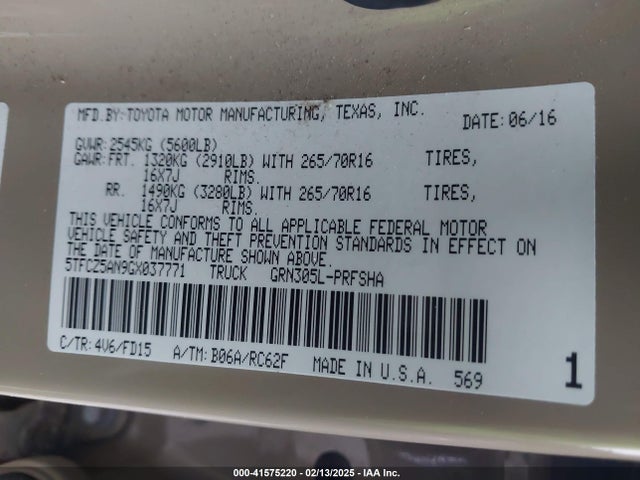 5TFCZ5AN9GX037771 Toyota Tacoma Trd Off Road