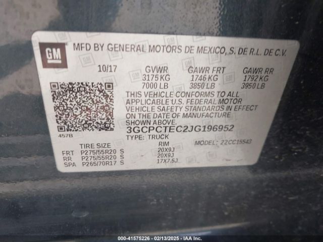 3GCPCTEC2JG196952 Chevrolet Silverado 1500 High Country