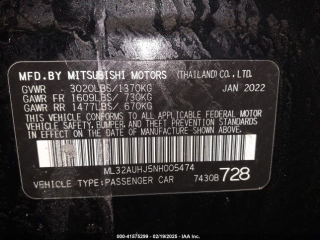 ML32AUHJ5NH005474 Mitsubishi Mirage Es/le