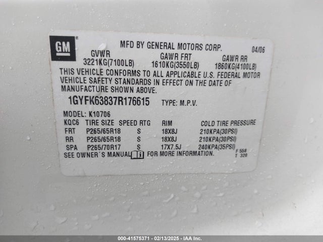 2007 CADILLAC ESCALADE 1GYFK63837R176615 Photo 8